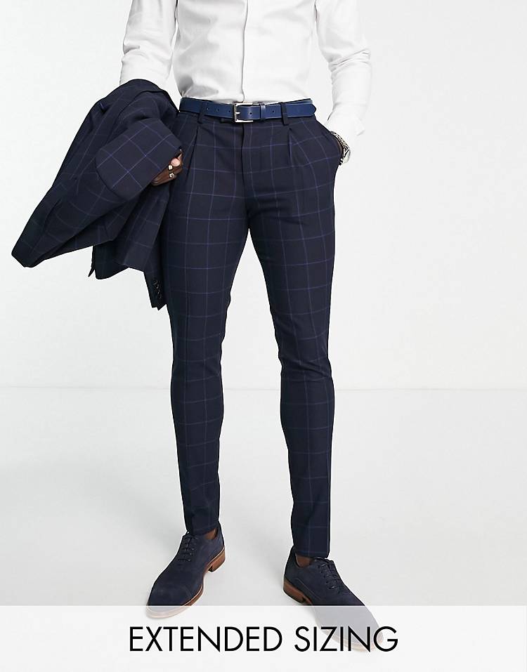 Noak super skinny suit in navy windowpane check with four-way stretch